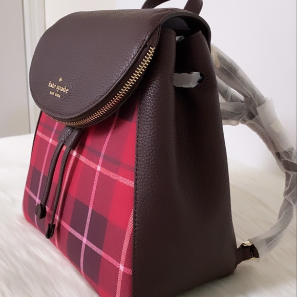 New💃Kate Spade leila plaid medium flap backpack - Picture 3 of 10